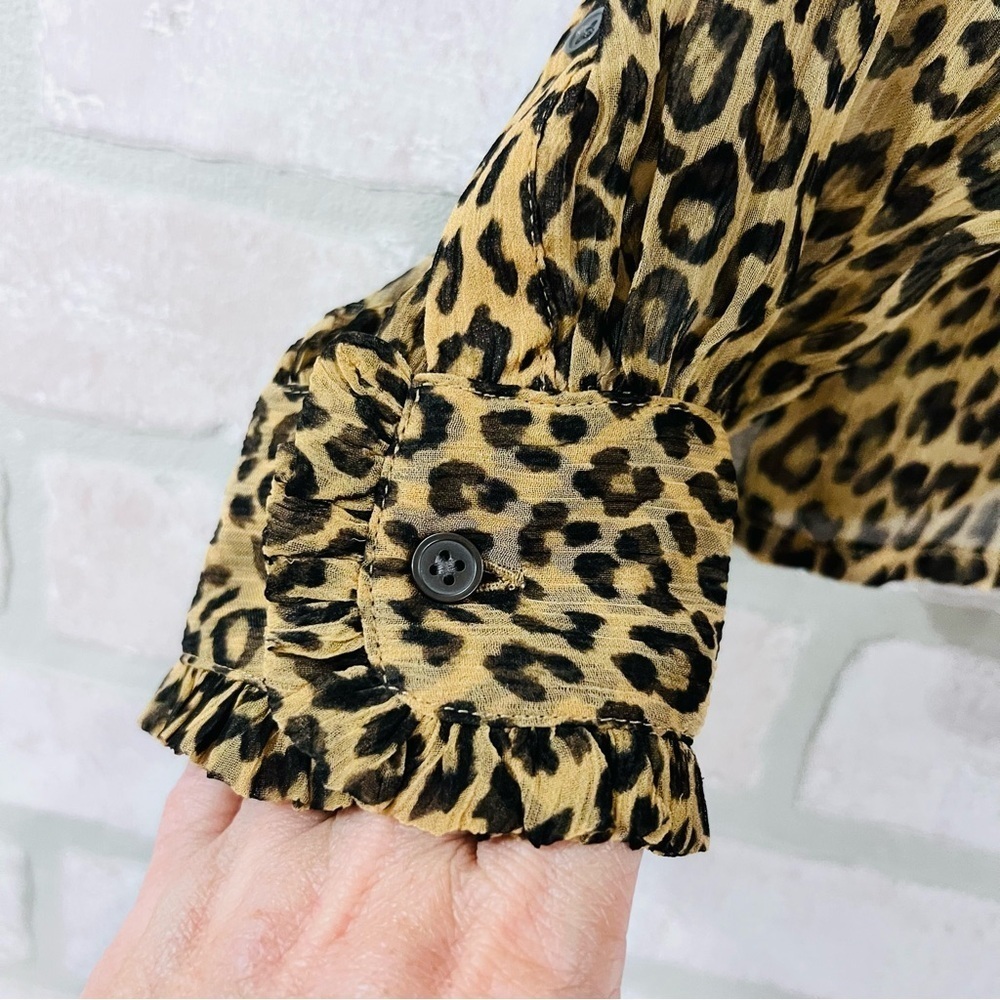 J. Crew Ruffle Button Down Leopard Print Crinkle Chiffon Blouse Size 0 - Picture 8 of 12